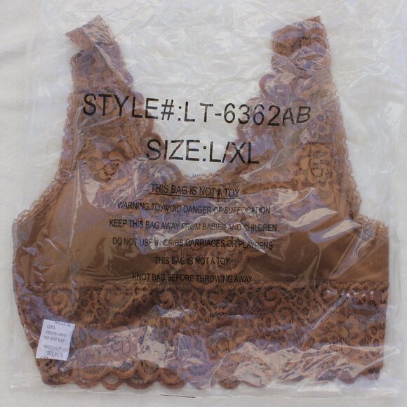 Zenana Camel Brown Seamless Stretch Lace  Bralette w/Removable Pads Bra Top S/M - Picture 10 of 16